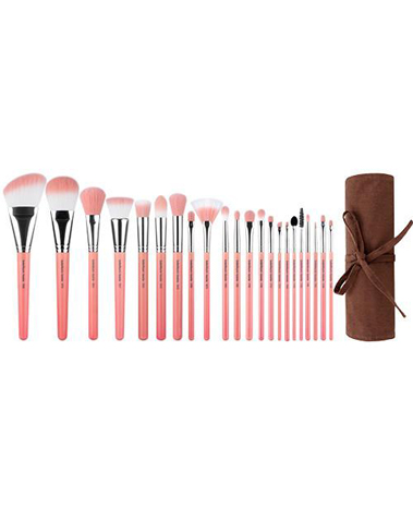 Pink bambu deluxe 22pc brush set with roll up pouch